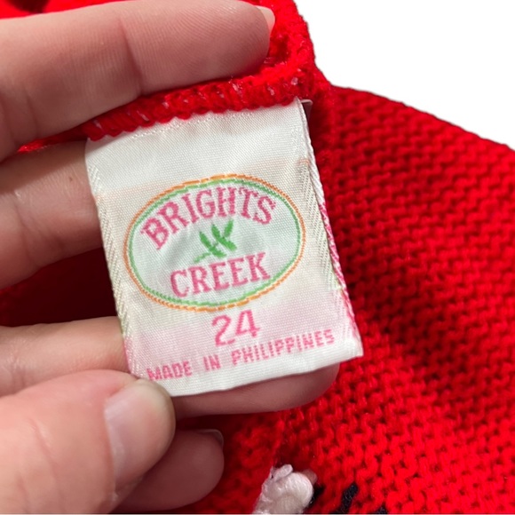 VTG 90's BRIGHTS CREEK Red Acrylic Knit Zip Up Hoodie W/ Rocking Horse 24 months - Picture 5 of 6